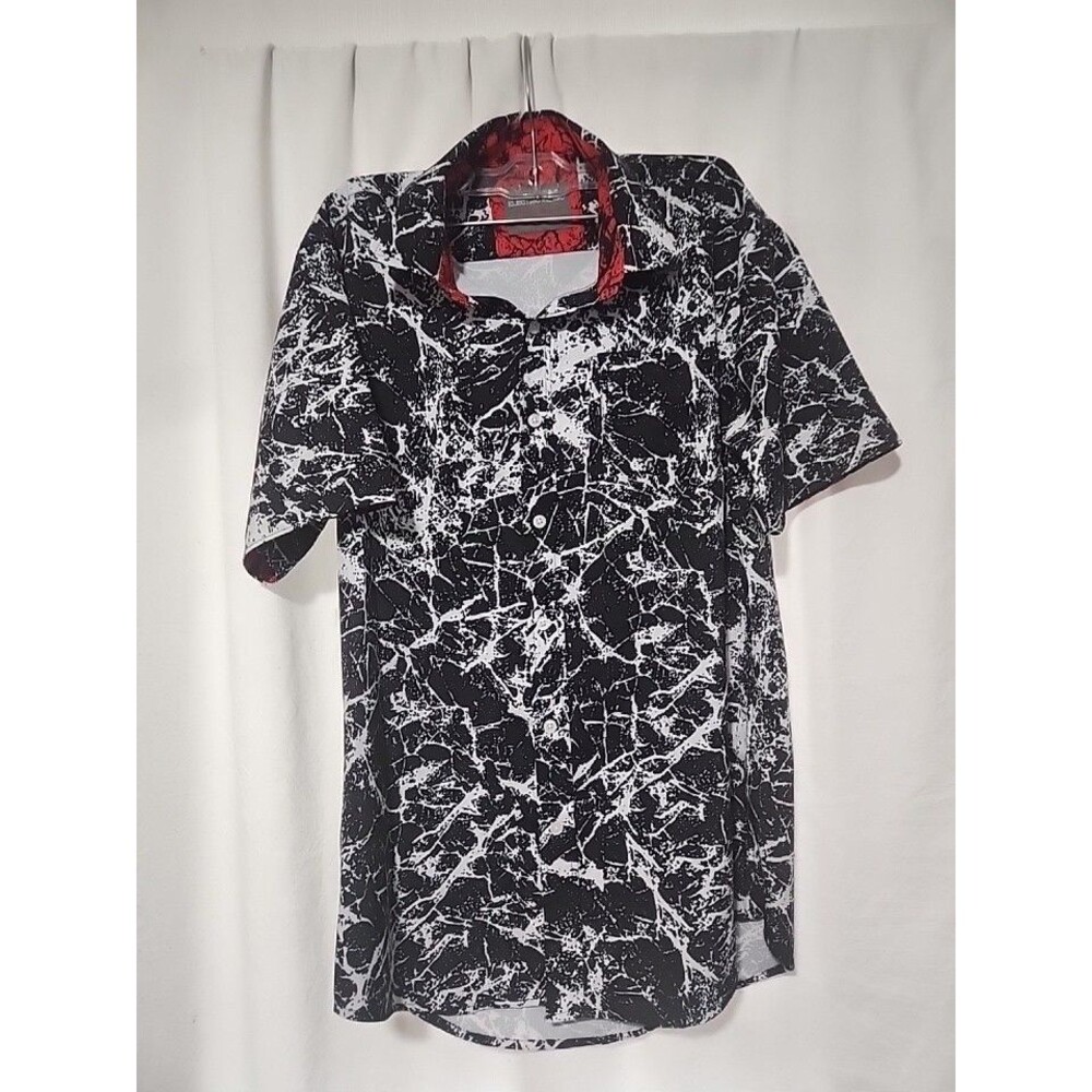 Electric INDIGO MENS MEDIUM Black white marble print BUTTON UP SHIRT